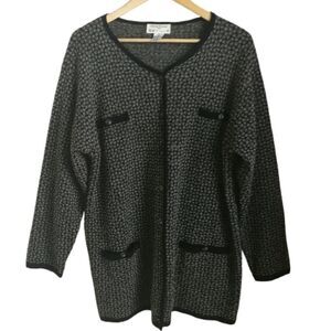 VINTAGE Grey Granny Preppy Wool Boucle Lambswool Long Cardigan Plus Size 1X